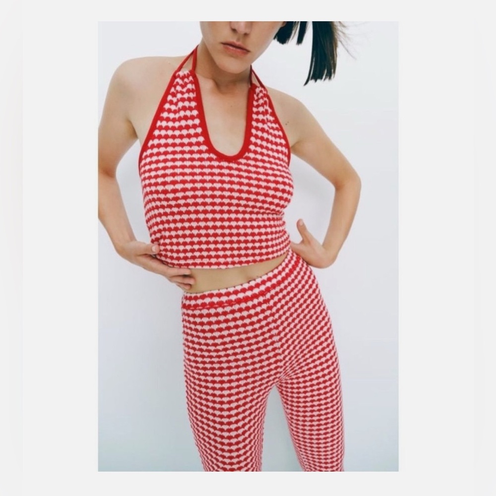 Zara Red and White Knit Halter Top